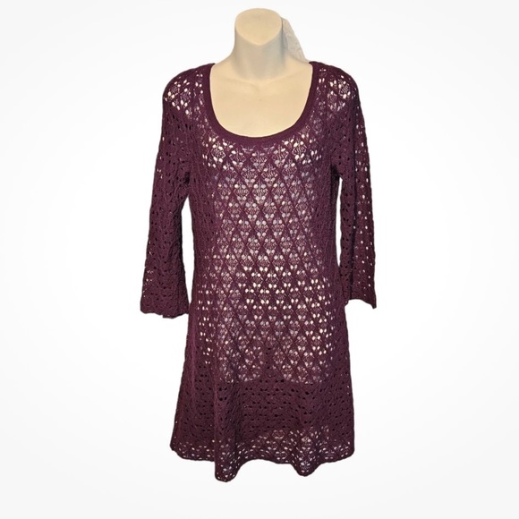 Anthropologie Knitted & Knotted Purple Crochet Mini Dress. Size M NWT - Picture 3 of 3